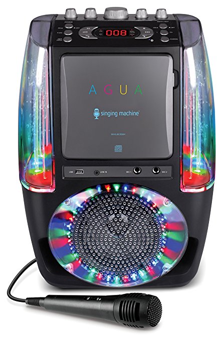 Singing Machine SML605BK Agua Dancing Water Fountain Karaoke System with LED Disco Lights & Microphone, Black