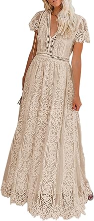 Floral Lace Wedding Dress Bridesmaid Cocktail Party Maxi Dress