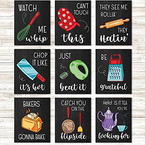 Zonon 9 Pieces Funny Kitchen Art Print Unframed Kitchen Quote Signs Poster Kitchenware Art Decor with Sayings for Farmhouse Kitchen Dining Baking Room Restaurant