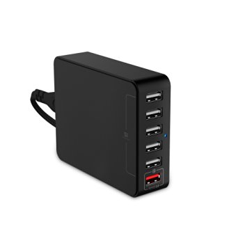 Kenting 6-Port USB Desktop Charger Rapid Travel Power Hub Station Adapter with Qualcomm Quick Charge 2.0 SI Smart Identification for iPhone/ Samsung/ iPad,etc