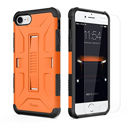 iPhone 7 Case, Slim Military Shockproof Protective Cover with [Tempered Glass Screen Protector] Heavy Duty Hybrid Rugged Case Non-slip Grip Ultra Hard Cover Shell for Apple iPhone7-Orange