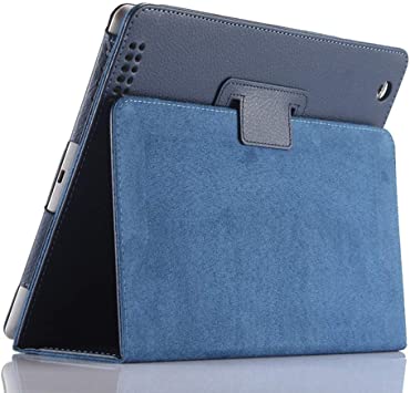 iPad 2/3/4 Smart Case,FANSONG Bifold Series Litchi Stria Slim Thin Magnetic PU Leather Smart Cover [Flip Stand Function] [Auto Sleep/Wake] for Apple iPad 2/3/4 - Navy