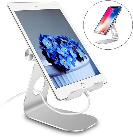 pjp electronics Tablet Stand Multi-Angle, Desktop Adjustable Holder Stand for iPad, Air, Pro iPhone, Samsung Galaxy Tablet, Nintendo Switch, Full Aluminum 4-13 inch (Silver)