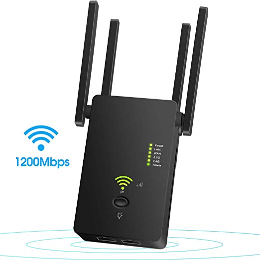 Super Boost WiFi,Up to 1200Mbps |WiFi Repeater, WiFi Range Extender |WiFi Signal Booster, Access Point | Easy Set-Up |2.4 & 5.8GHz Dual Band WiFi Extender|Compact Designed Internet Booster