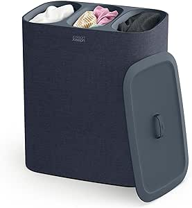 Joseph Joseph Tota Trio 90-litre Laundry Separation Basket with lid, 3 Removable Washing Bags with Handles - Black