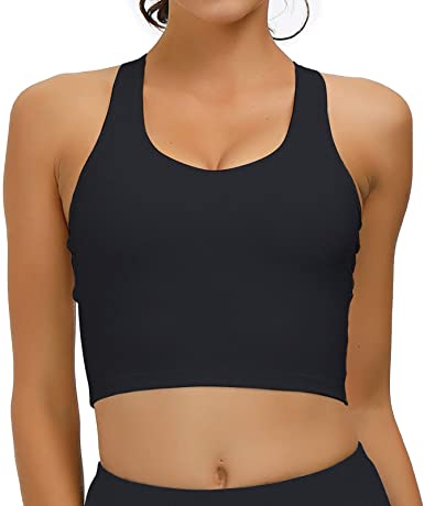 RAISEVERN Women's Sports Bras Comfy Padded Gym Workout Longline Crop Top Sleeveless Shirt Running Yoga Crop Tank Tops