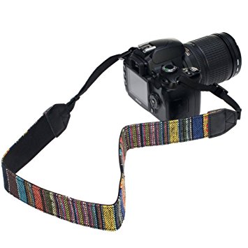 BIRUGEAR Anti-Slip Soft Neoprene SLR Digital Camera Shoulder / Neck Strap for Canon Nikon Samsung Olympus Sony Fujifilm Panasonic Pentax and more - Vintage Multi-Color