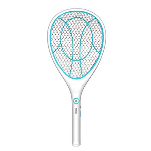 Electric Mosquito Fly Bugs Swatter Zapper Bat Racket, Pests Insects Control Killer Repellent, USB Rechargeable, LED Lighting, Double Layers Mesh Protection (Blue)