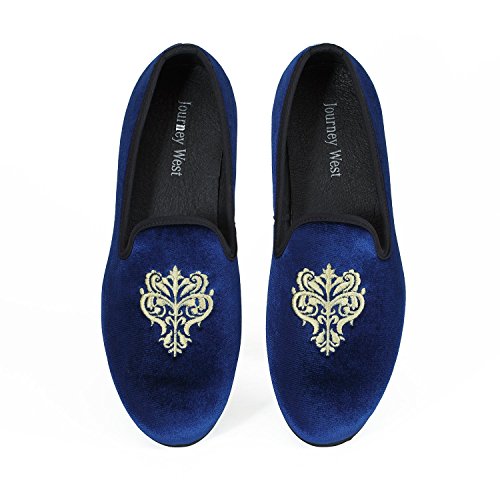 Men's Vintage Velvet Embroidery Noble Loafer Shoes Slip-On Loafer Smoking Slipper Black/Red/Blue
