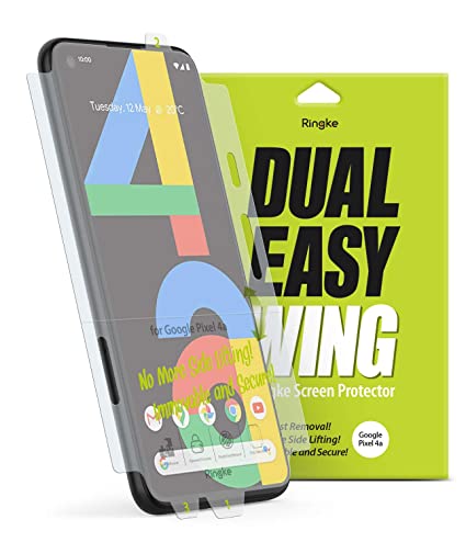 Ringke Dual Easy Wing Film for Pixel 4a Screen Protector, [2 Pack] Wing Technology Full Coverage High Resolution Easy Application Case Friendly Screen Protector for Pixel 4a