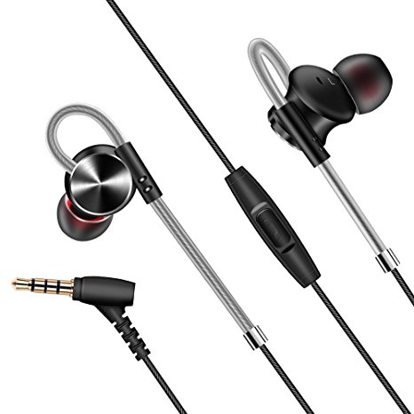 In Ear Headphones, Stoon [Magnetic Connection] 3.5mm Wired Headphones with Mrophone, Noise Cancelling Sport Earbuds with Adjustable Ear Support Eartips (S/M/L) for Smartphones Tablet Laptop Mp3/4