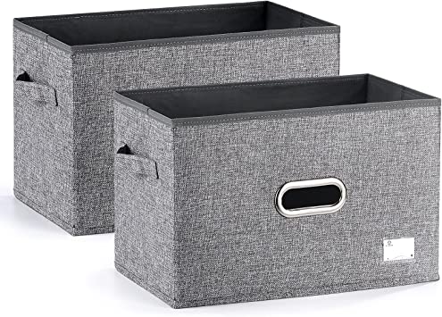 Storage Bins 2 Pack Large Foldable with Lids Storage Box Fabric Baskets Cube Containers Organizers with Handles for Clothes Toys Books CD Home Bedroom Closet Living Room Office (Grey(Non lids))