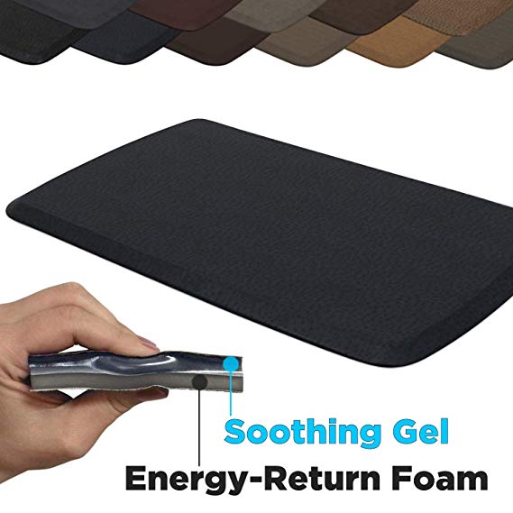 GelPro Elite Premier Anti-Fatigue Kitchen Comfort Floor Mat, 20x36”, Quill Atlantic Blue Stain Resistant Surface with therapeutic gel and energy-return foam for health & wellness