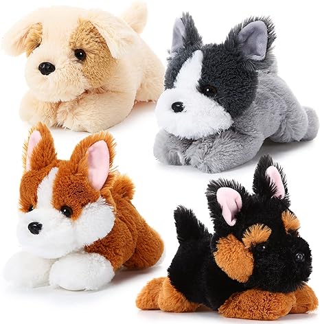 Suilung 4 Pack 8 Inch Dog Plush Stuffed Animal Soft Fluffy Puppy Pillow Set Theme Party Favor Contains Corgi Schnauzer Golden Retriever German Shepherd Toy Gift for Kids Birthday Baby Room Home Decor