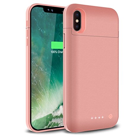 TQTHL iPhone X Battery Case 5200mAh, Rechargeable External Battery Portable Power Charger Protective Charging Case for Apple iPhone X,iPhone 10 (5.8 Inch)- Rose Gold