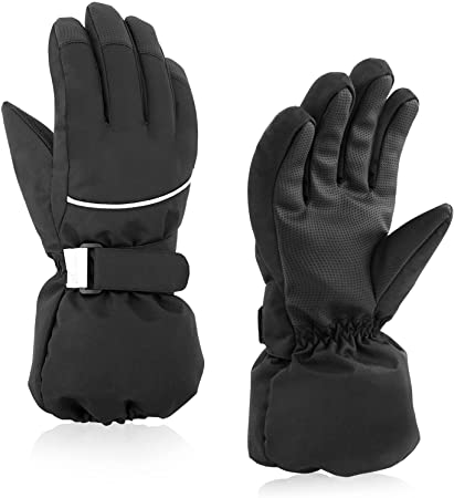 Kids Winter Glove Boys Girls Snow Ski Waterproof Gloves for Teens Fleece Lining Warm Mittens Outdoor (Black, 7-11T)