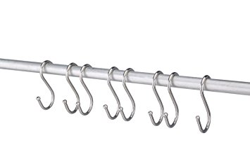 Pro Chef Kitchen Tools Stainless Steel S Hooks Set - 10 Double Hanging S Shaped Utility Hook for Pot Hanger Bars or Utensil Rails and Heavy Duty Utility Storage Organization in Home or Garage