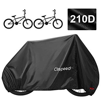 CLISPEED Waterproof Bike Cover Heavy Duty Oxford Anti-UV Protection Bicycle Covers with Lock Hole for 1 or 2 Bikes Outdoor Storage (Black)