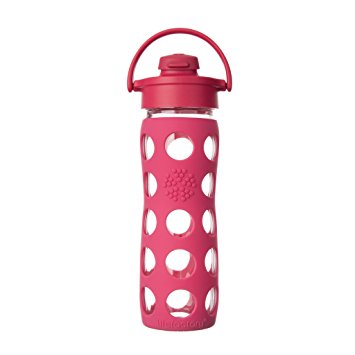 Lifefactory 16-Ounce BPA-Free Glass Water Bottle with Flip Cap and Silicone Sleeve, Raspberry