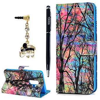 Galaxy S9 Plus Case, Flip Folio Kickstand Case Premium PU Leather TPU Inner Bumper 3D Basso-Relievo Painting Shockproof Hand Straps Purse Credit Card Slots Slim-Fit Protective Cover by YOKIRIN, Forest