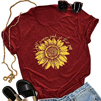 Pukemark Women's T-Shirt Cute Graphic Letter Print Summer Casual Cross Sunflower Short Sleeve Tees Tops