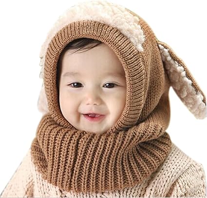 Crazy Genie Unisex-Baby Toddler Winter Beanie Warm Hat Hooded Scarf Earflap Knitted Cap Girls Boys