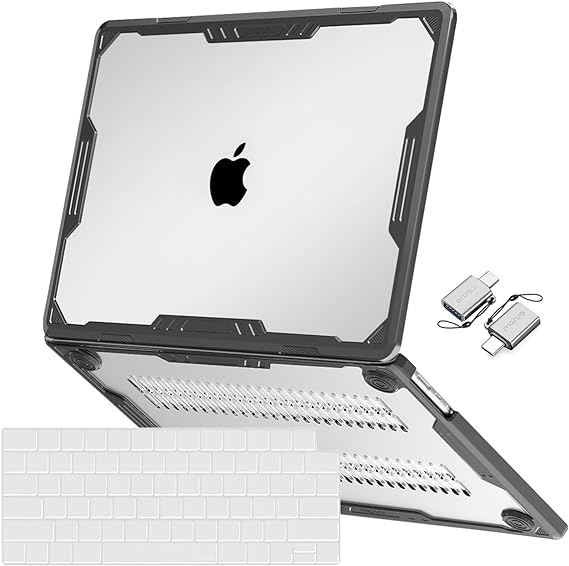 MOSISO Compatible with MacBook Air 15 inch Case 2023 Release A2941 M2 Chip Touch ID, Symmetric Geometric Heavy Duty Plastic Hard Shell with TPU Bumper&Keyboard Cover&Type C Adapter 2 Pack, Transparent