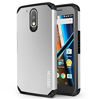 OMOTON Motorola Moto G4 / G4 Plus Case - Dual-Layer [Soft TPU Interior] [Durable PC Exterior] Tough Armor Case For Moto G4 / G4 Plus, Silver/Black