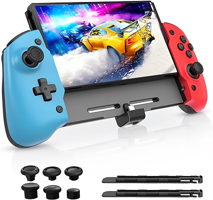 NexiGo Switch/Switch OLED Controller for Handheld Mode, Ergonomic Controller for Nintendo Switch OLED with 6-Axis Gyro, Mapping, Vibration, Compatible with Switch/Switch OLED (Blue & Red)