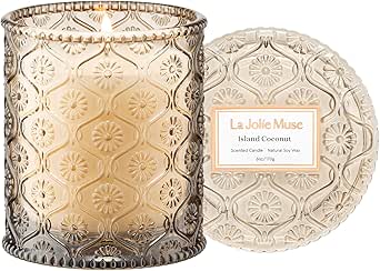 LA JOLIE MUSE Island Coconut Scented Candles, Vanilla Coconut Candles for Home Scented, Summer Candles Gifts for Women, Natural Soy Wax Candle, 6 oz 40 Hours Burn