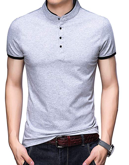 KUYIGO Men’s Casual Slim Fit Pure Color Long Sleeve Polo Fashion T-Shirts