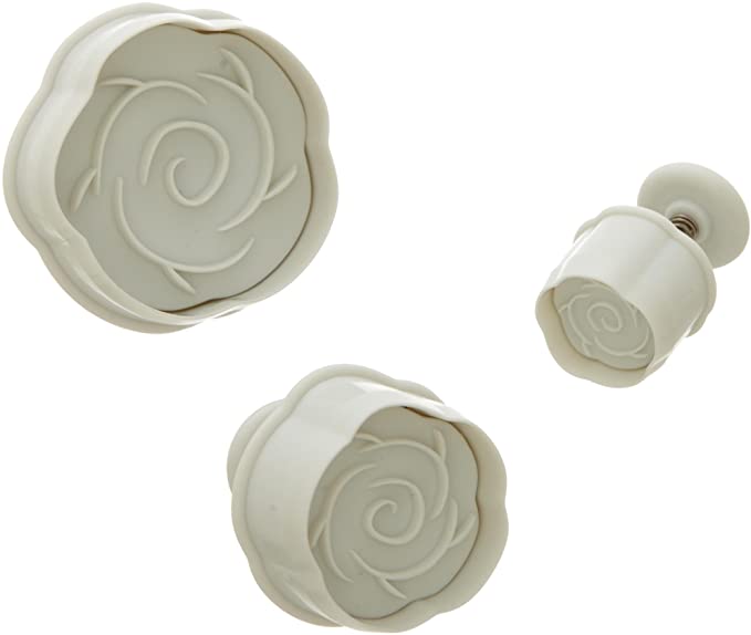 Ateco Rose Plunger Cutters, Set of 3 Sizes, for Cutting Decorations & Direct Embossing, Spring-loaded Handle, Food Safe Plastic