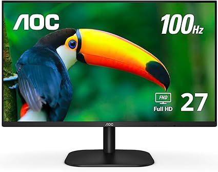 AOC 27B2H2 27” Frameless IPS Monitor, FHD 1920x1080, 100Hz, 101% sRGB, for Home and Office, HDMI and VGA Input, Low Blue Mode, VESA Compatible