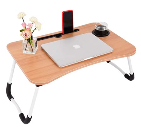 Domestica Smart Multi-Purpose Laptop Table Stand/Study Table/Bed Table/Foldable and Portable/Ergonomic & Rounded Edges/Non-Slip Legs/Engineered Wood/Color - Elegant Wood