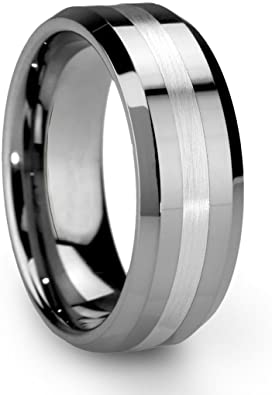 King Will Classic Silver Men's 8mm Tungsten Ring One Tone Matte Finish Brushed Center Wedding Band