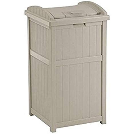 Suncast 30-33 Gallon Deck Patio Resin Garbage Trash Can Hideaway, Taupe | GH1732