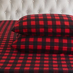 Elegant Comfort Ultra Soft 4-Piece 100% Turkish Cotton Flannel Sheet Set - Buffalo Check Plaid Flannel Sheets, Warm and Cozy Premium Quality, Deep Pocket Fitted Sheet- Twin XL, Burgundy