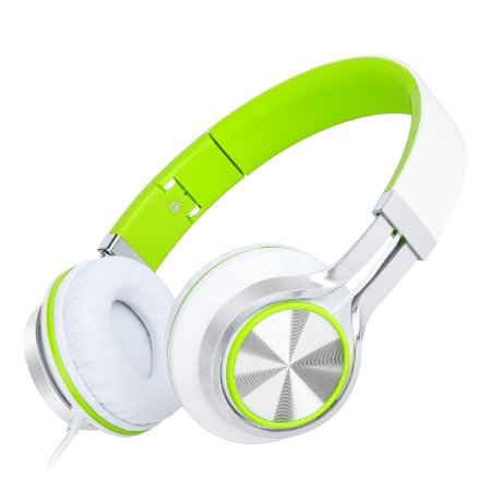 Sound Intone HD200 Stereo Lightweight Folding Headsets with MicrophoneGirls HeadphonesComputer HeadphoneStretchable HeadbandRemote Control ButtonBass Headsetwith Soft Earpad Earphones for IphoneAll Android SmartphonesPcLaptopMp3mp4Tablet Earpieces Wired Music EarphoneWhite Green
