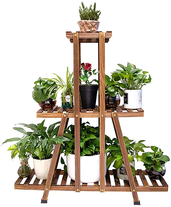 MUDEELA 3 Tier Wood Plant Stand, Indoor Tall Plant Stand for Living Room Corner, Multiple Flower Pot Holder Shelf, Tiered Plant Rack, Outdoor Ladder Plant Stand