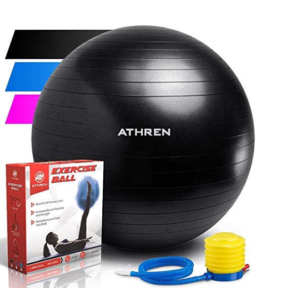 Exercise Ball with Pump (Different Sizes & Colors) - 2000lbs Anti-burst Yoga Ball - Also Known as: Fitness Ball, Swiss Ball - Multiple Colors