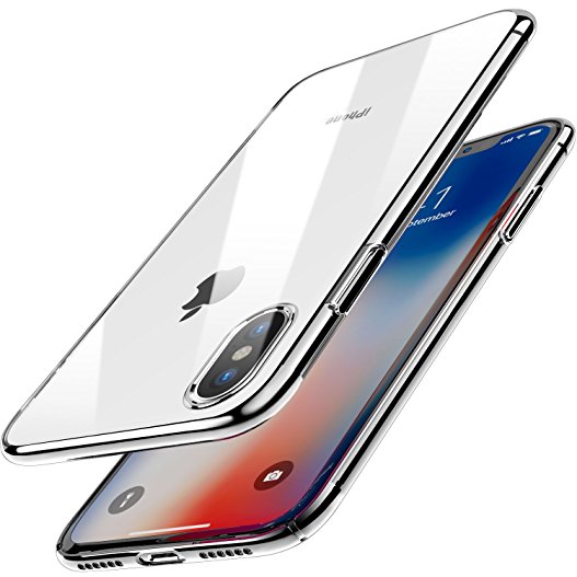 TOZO for iPhone X Case, PC Clear Ultra-Thin [ Perfect Fit ] Hard Protect Case Back Cover Bumper for iPhone 10 / X [transparent] Lightweight [Silver Plating Edge]