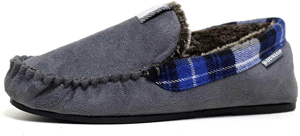 Mens Famous Dunlop GEORGE Moccasin Loafers Faux Sheepskin Fur Slippers with Rubber Sole