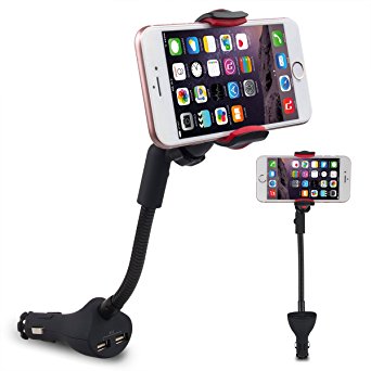 Te-Rich 2-in-1 Universal Cell Phone Holder Car Charger Mount Cradle with Dual USB Port 3.1A for iPhone, Samsung Galaxy and More Smartphones