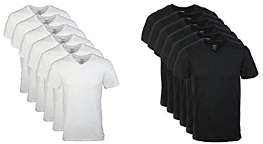 Gildan Men's V-Neck T-Shirts 6 Pack, White, Large Men's V-Neck T-Shirts Multipacks, Black 6 Pack, Large