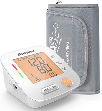 Arealer Blood Pressure Monitor Upper Arm, Digital Blood Pressure Machine for Pulse Rate, Automatic BP Monitor with Large Screen Display, 2*90 Memory, Bag and Batteries Included