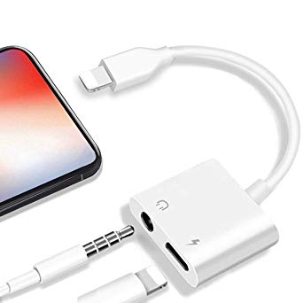 Headphone Adapter Charger for iPhone Adapter 3.5 mm Jack for iPhone 8 /8Plus/7/7 Plus/X/XR/XS max Dongle 2 in 1 Earphone Charger & Audio Connector Jack Splitter Car Stereo Changer Cable Support iOS 12