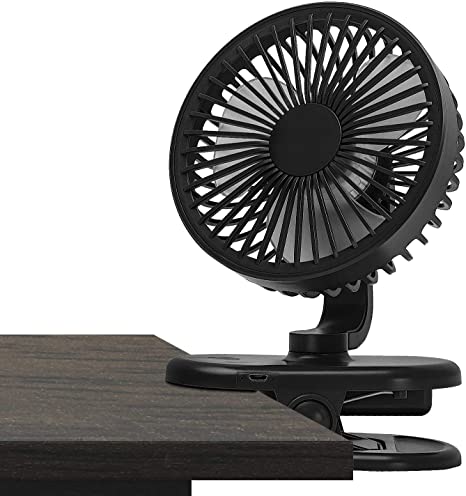 Balhvit Ultra Quiet Stroller Fan Clip-on Fan Rechargeable Battery or USB Operated, Small Desk Fan with 3 Adjustable Speeds, 360° Rotation, Fans Portable for Work Bedroom Home Office Baby Crib