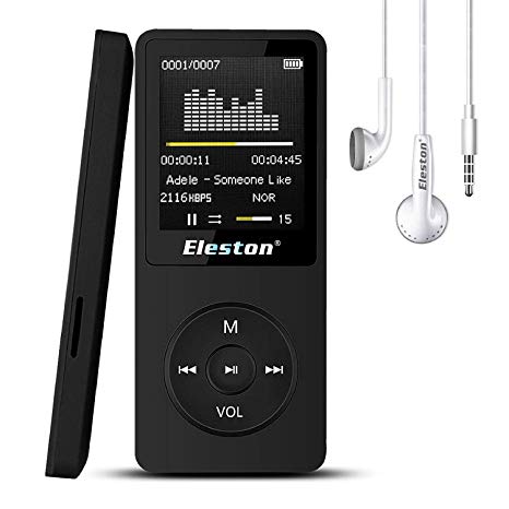 Eleston 8GB Portable MP3 Player,Ultra Slim Music Player with 1.8 inch Screen,Support FM Radio,Voice Recorder,Video Play,Text Reading,80 Hours Playback and Expandable Up to 64GB with HD Earphone(Black)