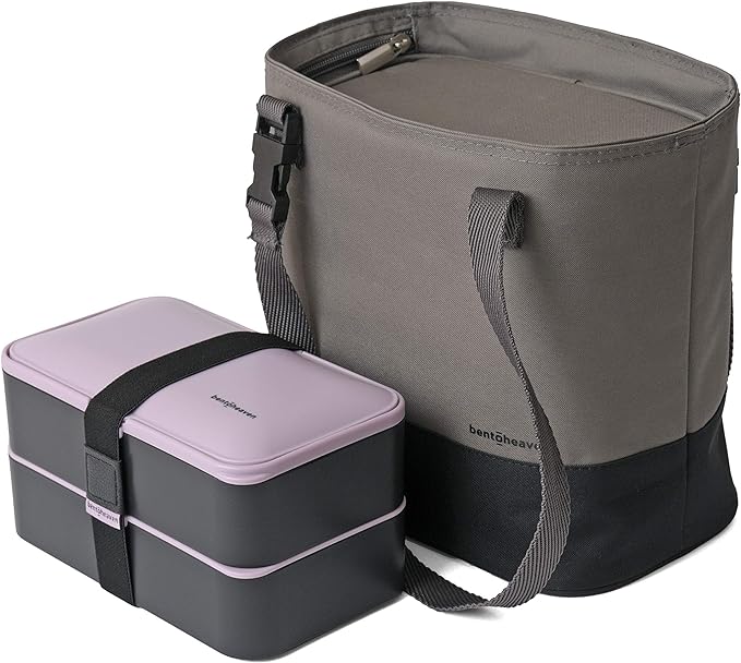 Premium Bento Lunch Box with Insulated Lunch Bag - Box Includes Sauce Cup, Divider, Cutlery & Chopsticks - Bag Made of Durable Materials, Variable Strap/Handler, Wide Opening - Zero Waste & Food-Safe