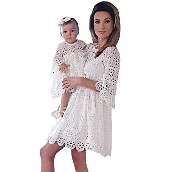 Parent-Child Lace Floral Dress Outfits Sundress -Mommy and Me Matching Dress (Size:S(Mother))